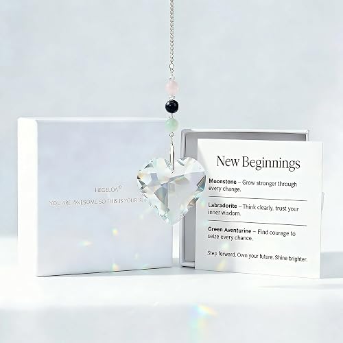 Hegelda Birthday Gifts for Women, Mom, Friend - Mothers Day Inspirational Gifts for Friends Her Coworkers Girlfriend Wife Mom Daughter Sister Aunt - Healing Crystals Heart Suncatcher for Window