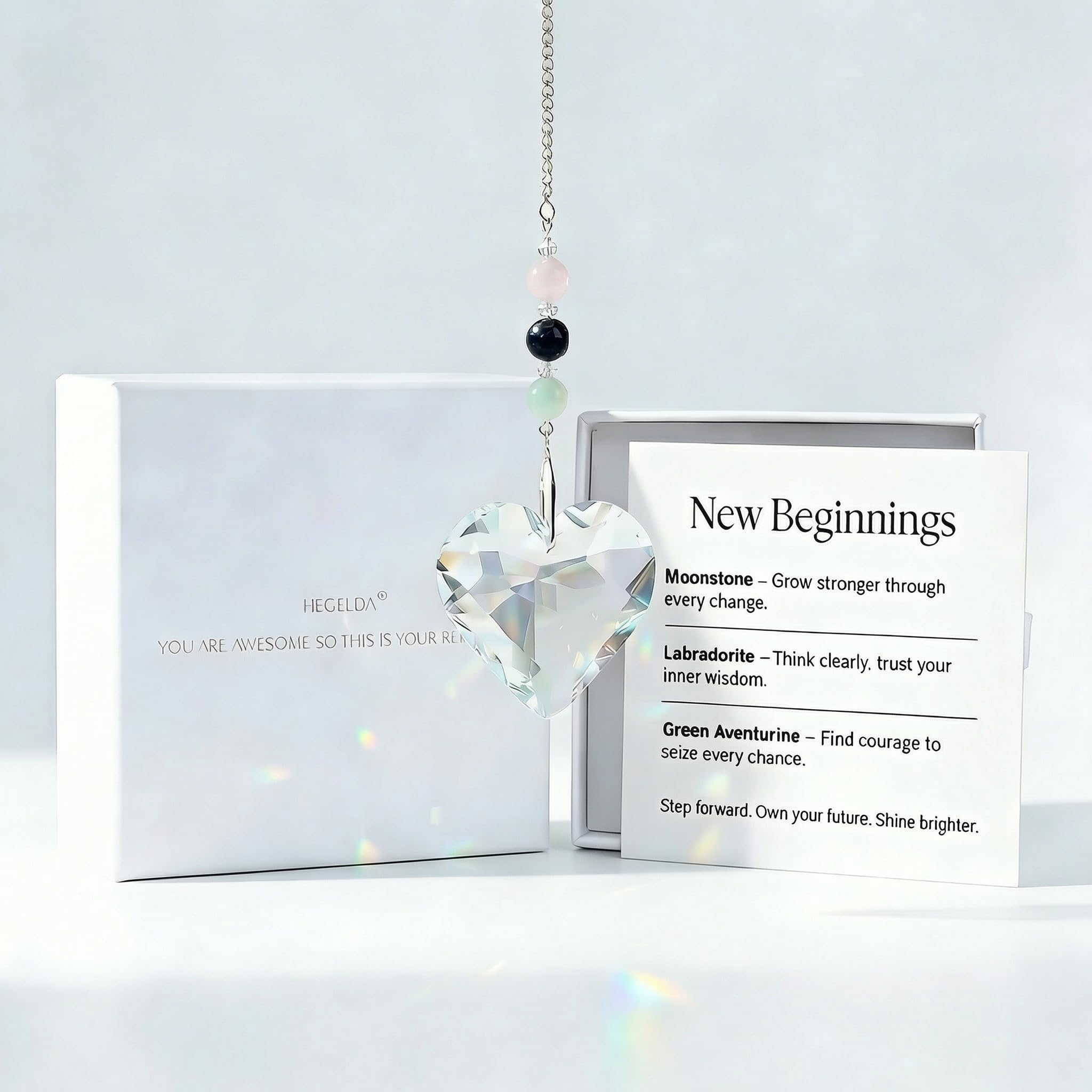Hegelda Birthday Gifts for Women, Mom, Friend - Mothers Day Inspirational Gifts for Friends Her Coworkers Girlfriend Wife Mom Daughter Sister Aunt - Healing Crystals Heart Suncatcher for Window