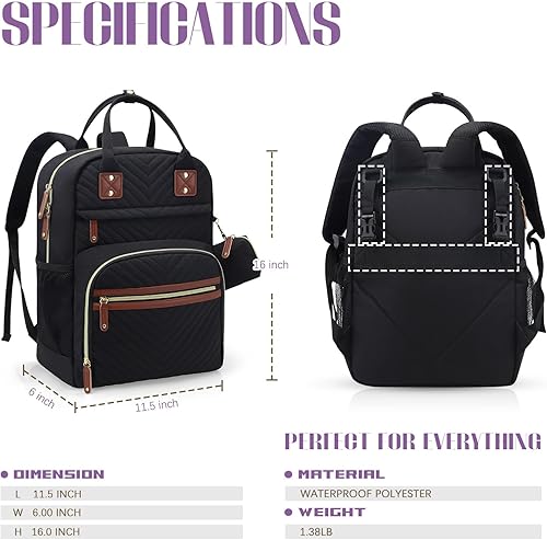 Miniatura 6 de Mochila para pañales, esenciales para bebés, mochila impermeable multifunción con correas para cochecito y estuche para chupete, Negro -, Mochilas