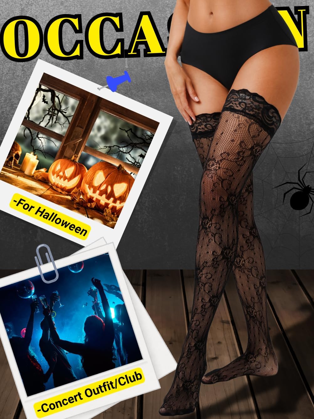 Floral Lace Thigh Highs,Patterned Stockings For Women Sexy,Goth Fishnets Costume Concert Date Night Size 0-10 - Image 7