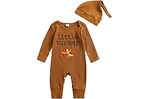 YOKJZJD Newborn Thanksgiving Outfit Boy Turkey Knitted Romper Hat Set
