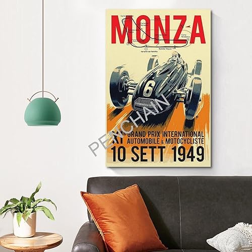 Vista 4 de PENCHAIN Vintage Racing Posters 1949 Monza Grand Prix Wall Decor Travel Posters Poster for Room Aesthetic Posters & Prints on Canvas Wall Art Poster