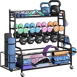 VOPEAK - Soporte de pesas XXL para mancuernas, estante de almacenamiento para gimnasio en casa para esterilla de yoga, pesas rusas y equipo de entrenamiento de fuerza, soporte de almacenamiento de