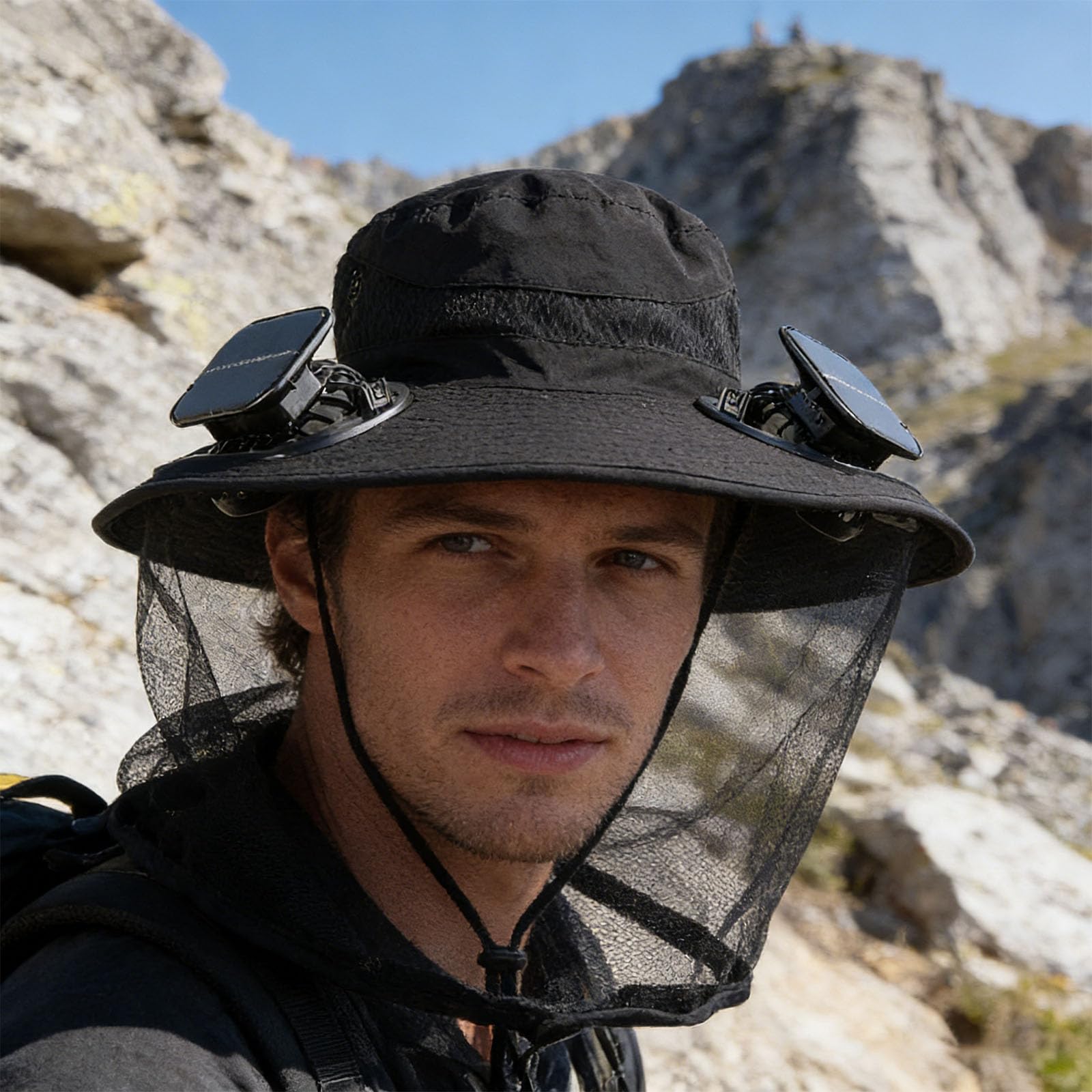 Protecciones Sombrero de Pescador Gorra de Ancha con Ventilador de enfriamiento de energía Solar Blindaje de Malla para Hombres y Mujeres Actividad Aire Sombrero de de Ancha