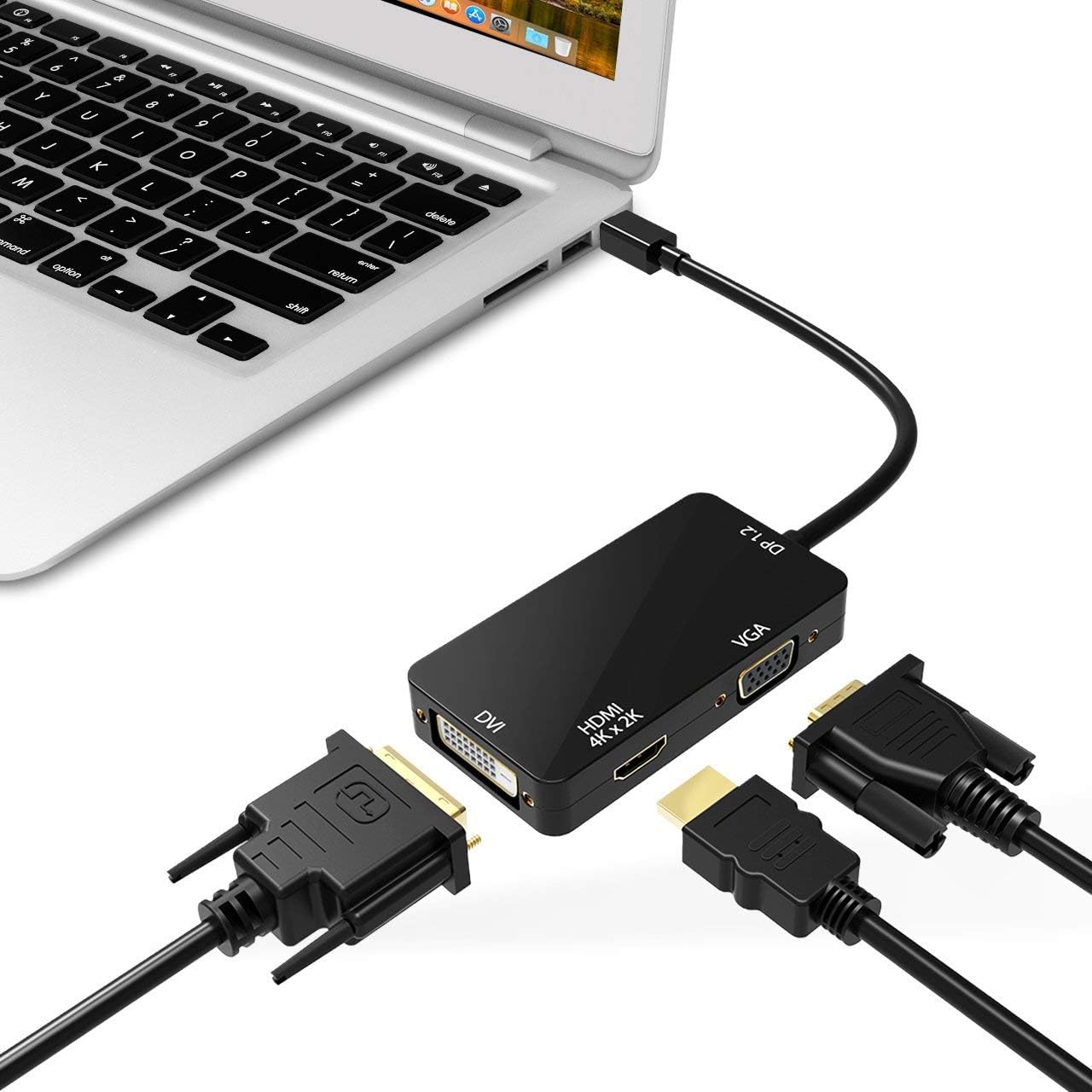 Best Deal Product Mini Displayport Thunderbolt to HDMI/DVI/VGA 3-in-1 Adapter,4Kx2K Mini Displayport 1.2 Converter, Compatible Male to Female Adapter for MacBook,Google Chromebook, PC, Projector, Surface Pro (Black)