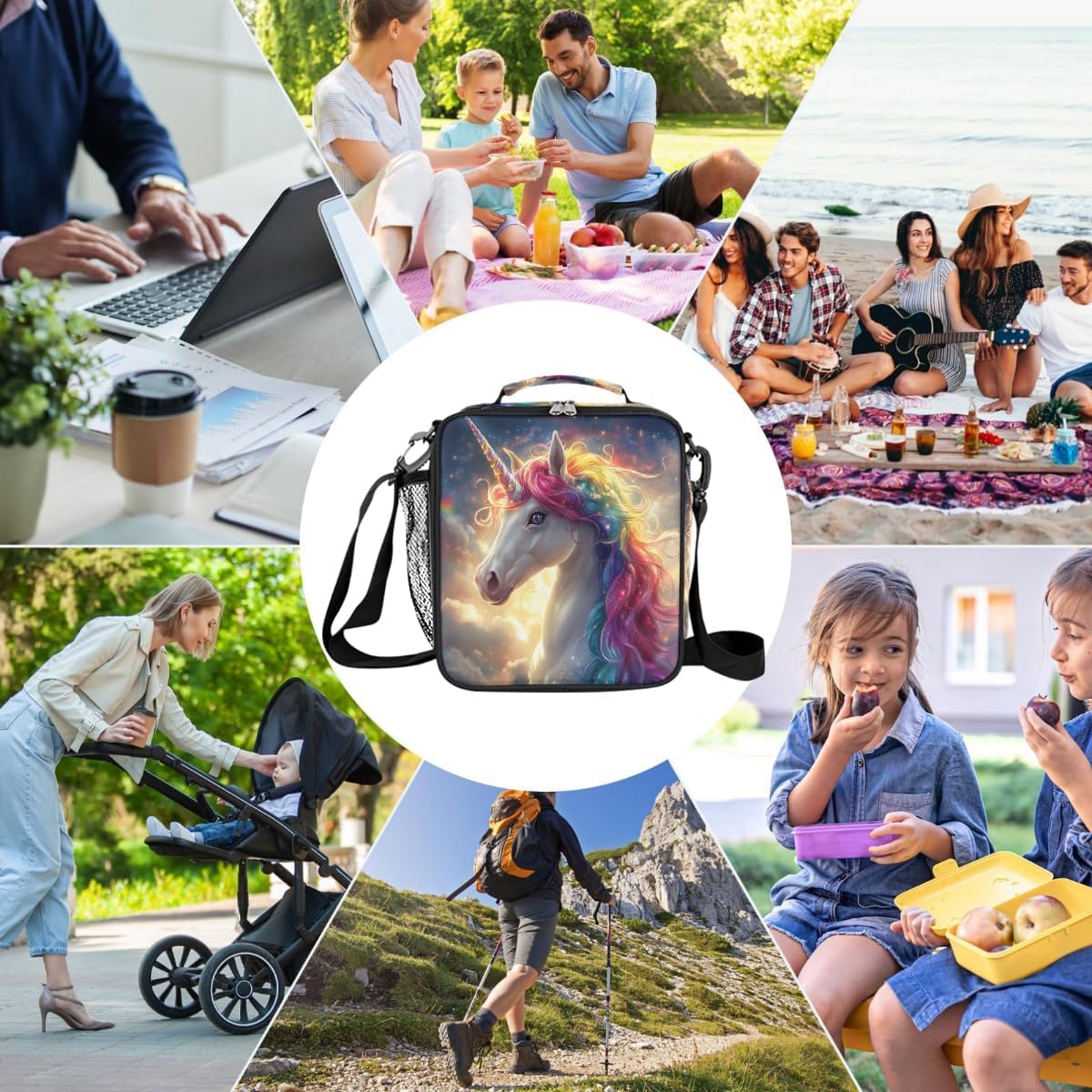 Pardick Unicorn Galaxy Cute Kids Lunch Box for Girls Boys Reusable Insulated Lunch Bag for Kids Toddler Thermal Cooler Spacious Lunchbox with Shoulder Strap Lunchbag for School Work Picnic
