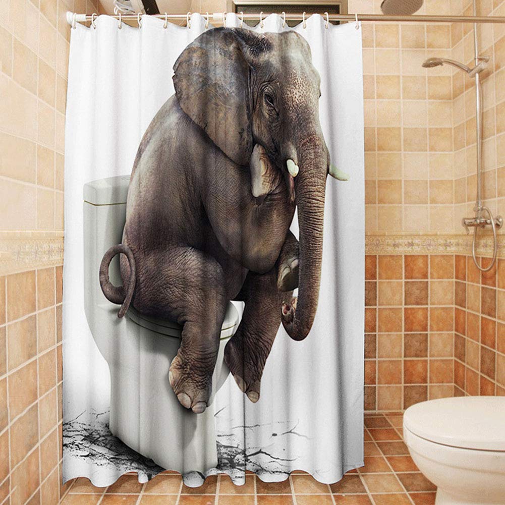 Rideaux de douche anti-rouille et 100% étanches en polyester motif éléphant 3D