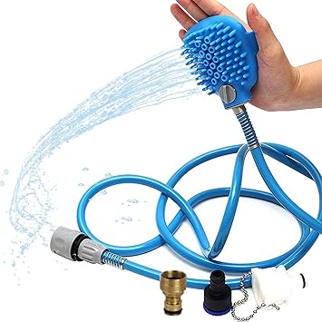 Original Pet Bathing Tool ? Sprayer and Scrubber in One for Grooming Dogs Cats Indoor/Outdoor Use Includes Adapters Shower Garden Hose Size Fits All Dog Shower
