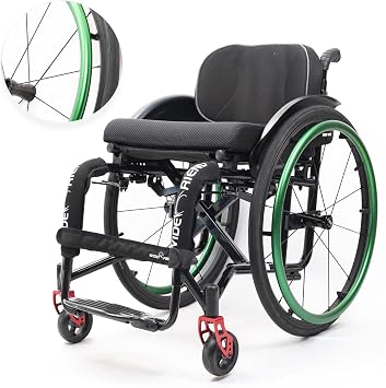Ultra Lightweight Wheelchair26Lbs-Portable Folding Sports Wheelchairs with Adjustable Footrest And Seat Height, All Terrain Wheelchair with Handbrakes And Quick Release Rear Wheels & Anti-Tip Wheels