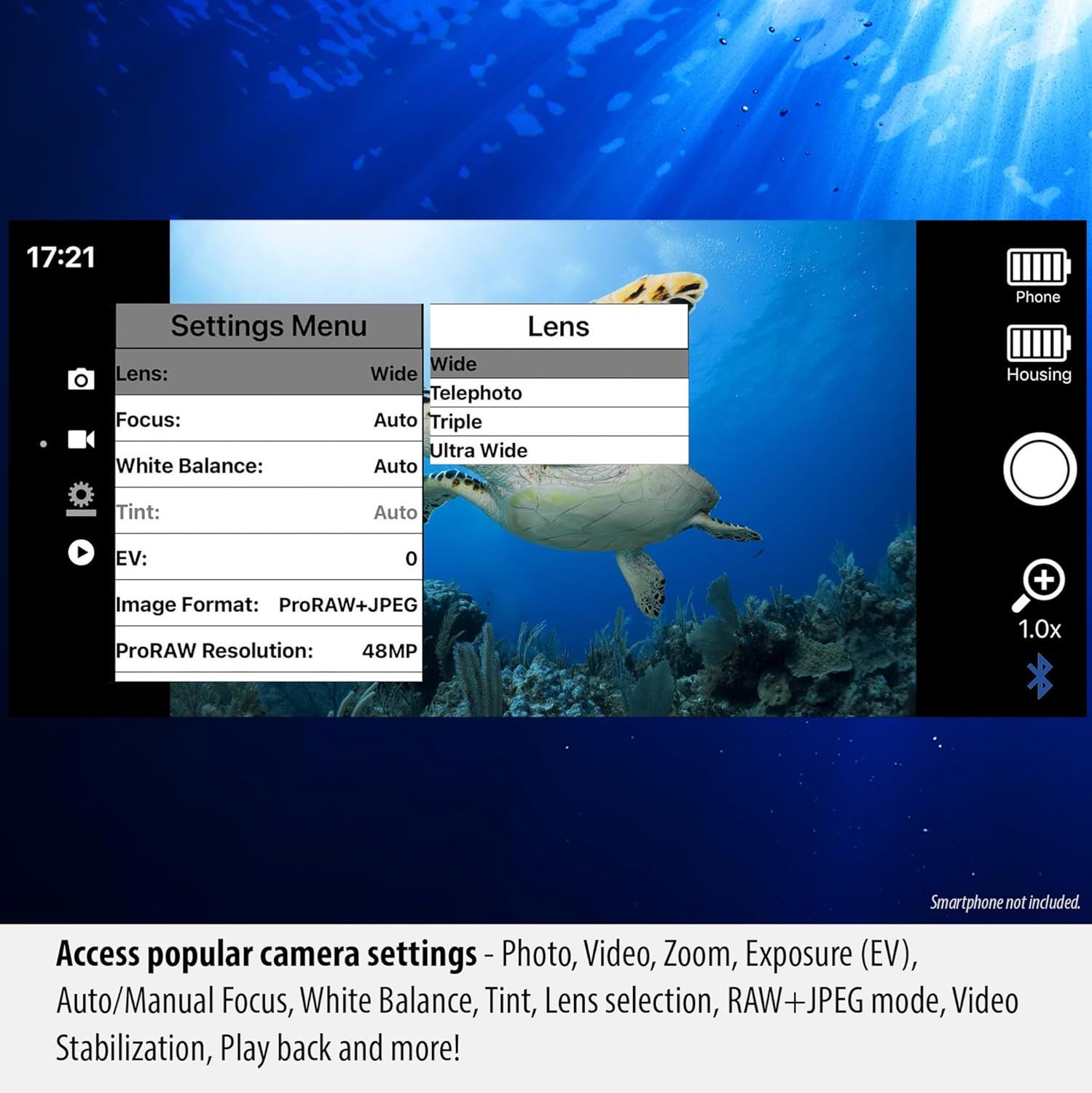 Sealife SportDiver Underwater Smartphone Housing – Dive to 130', Waterproof Photography, Easy Camera Controls, with Leak Alarms, Fits Most Phones