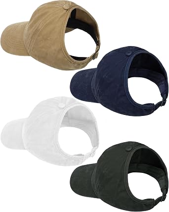 Jiuguva 4 Pack Backless Ponytail Hat for Dreadlocks Women Retro Washed Distressed Baseball Cap Adjustable