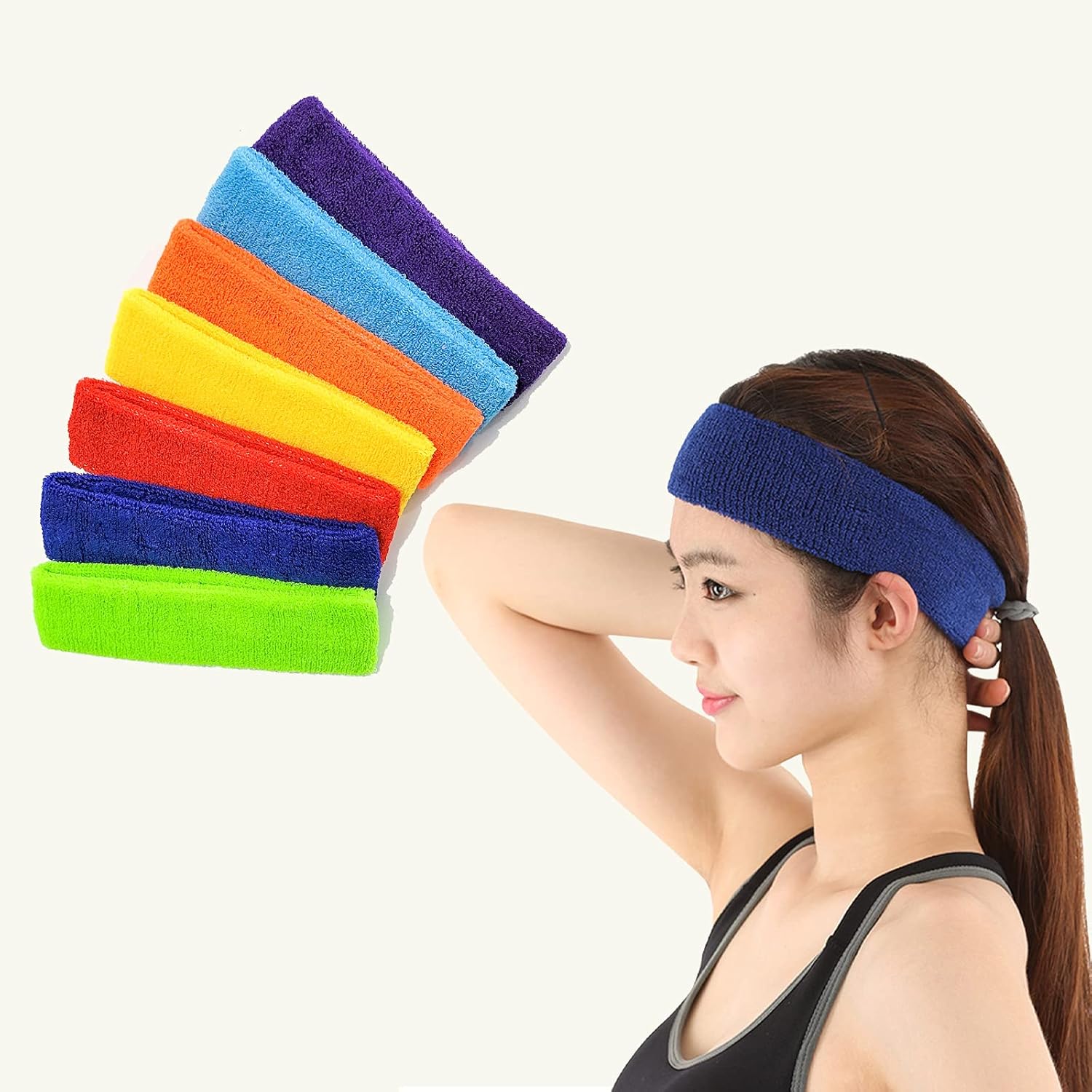 Cotton Sports Headbands - 7 Colorful Sweatbands for Men & Women, Non-Slip Headbands for Running, Fitness & Gym - Image 9