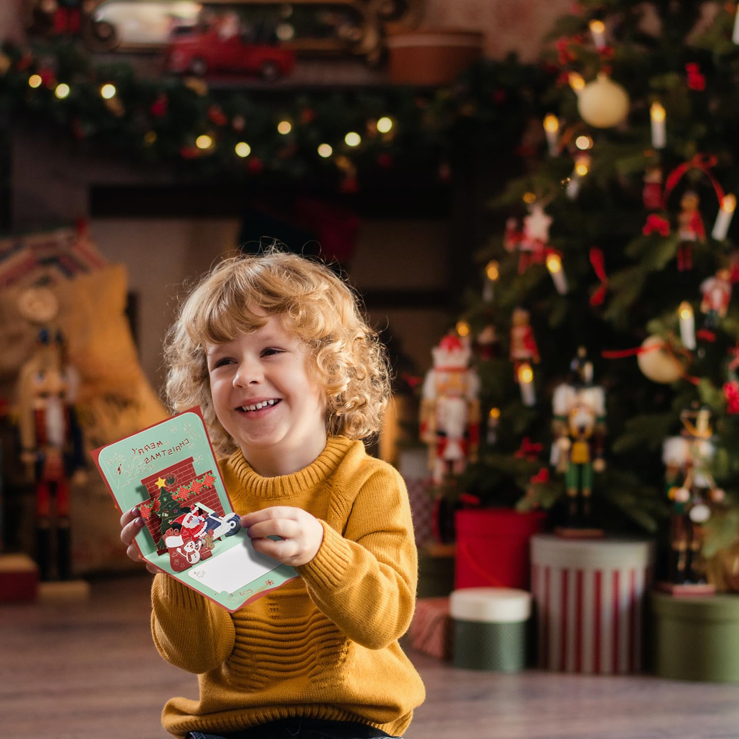 Magic Ants Biglietto di Natale Pop Up – Biglietto di auguri 3D per Natale, buono regalo natalizio con busta(mini tavolo per albero di Natale