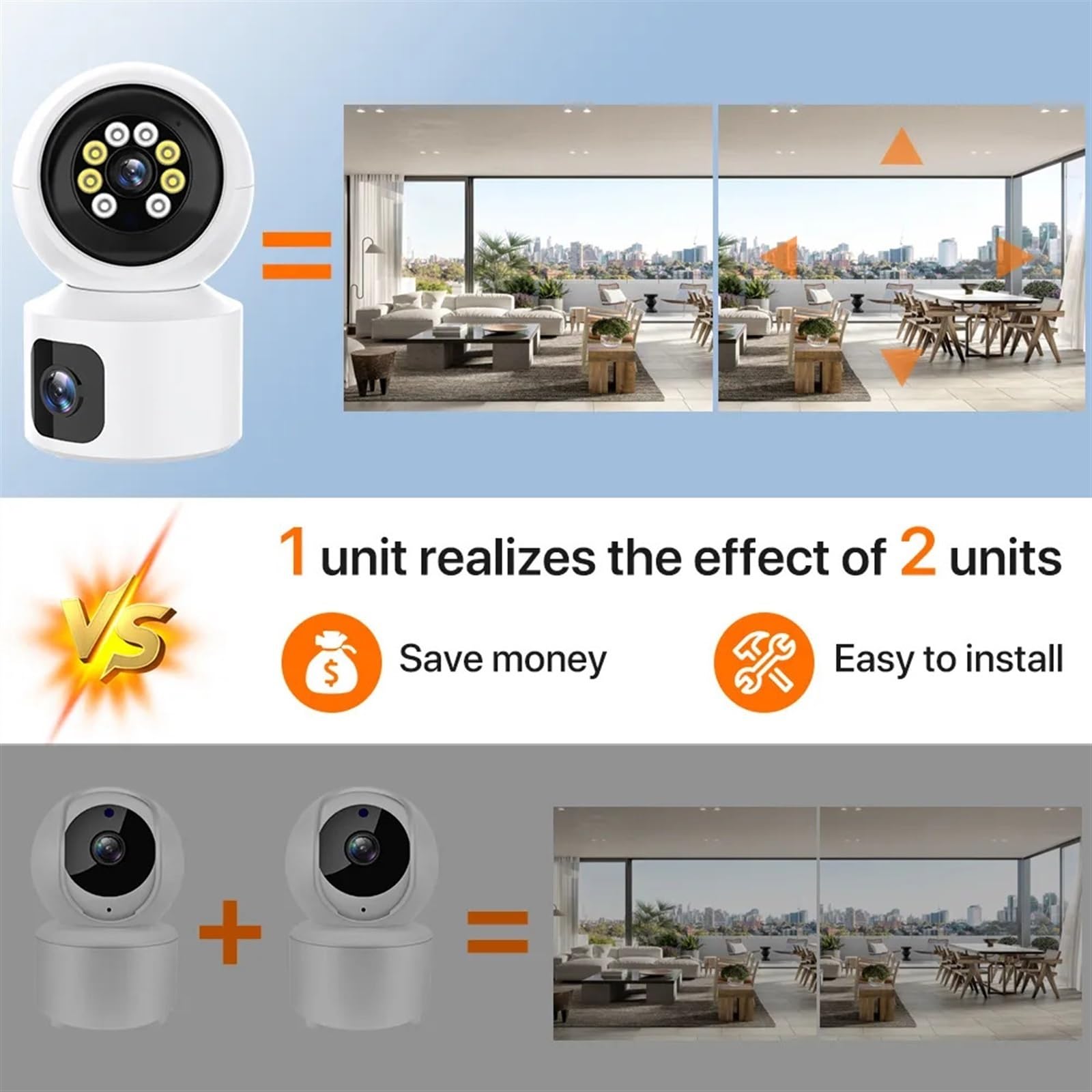 PIRKO 8MP Double Objectif WiFi IP caméra intérieure 4K HD Double écran Maison bébé Moniteur AI détection Humaine Mini caméra PTZ Surveillance de sécurité(Camera Add 32G)