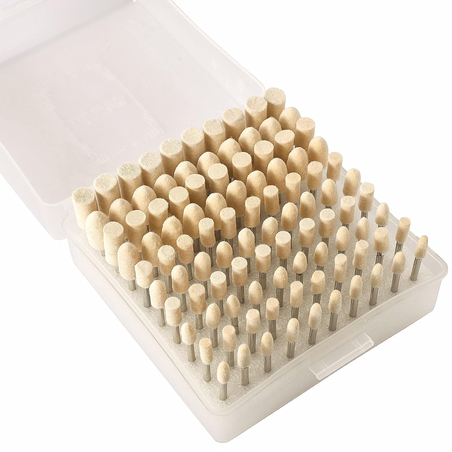 Ettonsun 100Pcs Polishing Buffing Wheels Wool Felt Mounted Mandrel Grinding Bits Grinder Head Polish Watch Jewelry Rotary Tool Accessories Drill Tools Attachment Fit Dremel-1/8 Inch Shank