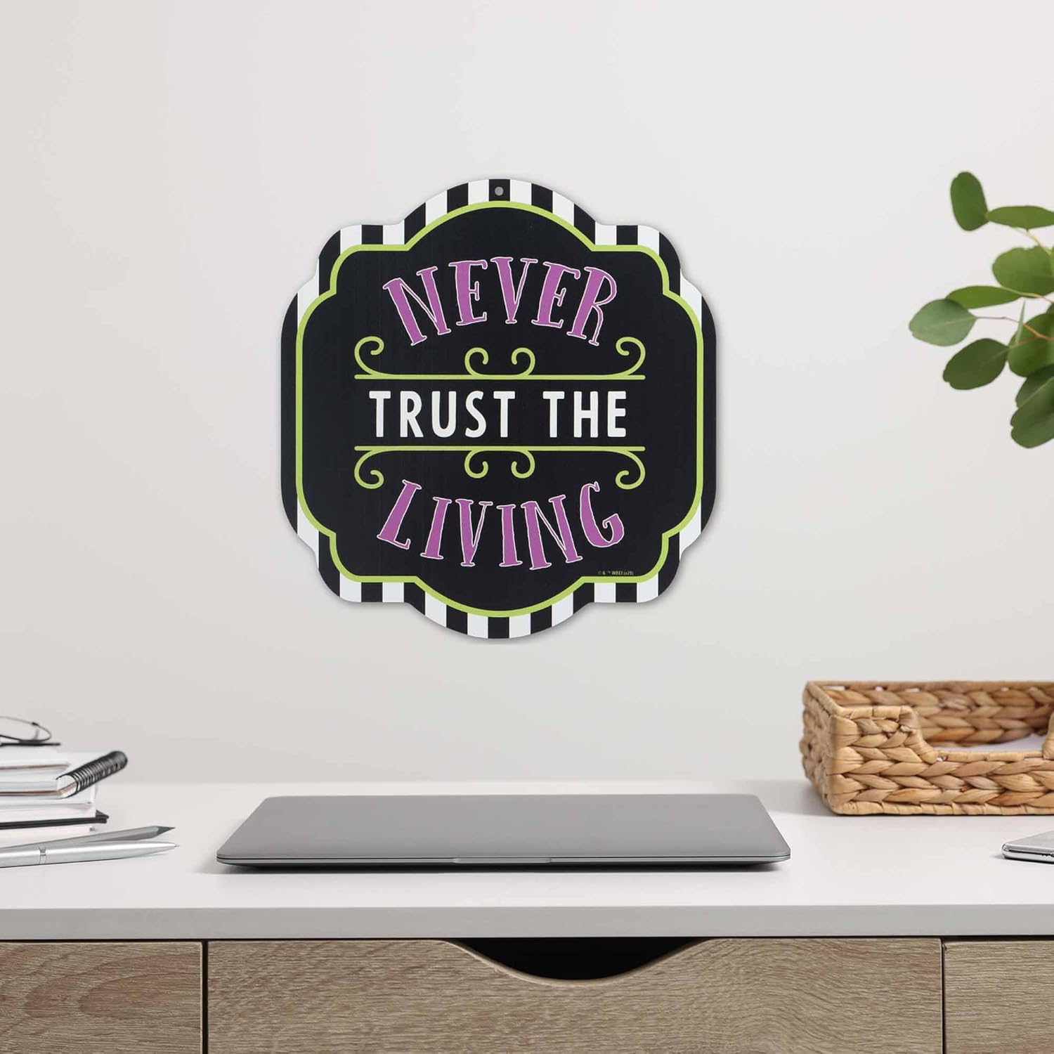 Beetlejuice Never Trust the Living Metal Wall Decor - Spooky Beetlejuice Sign for Halloween Decor