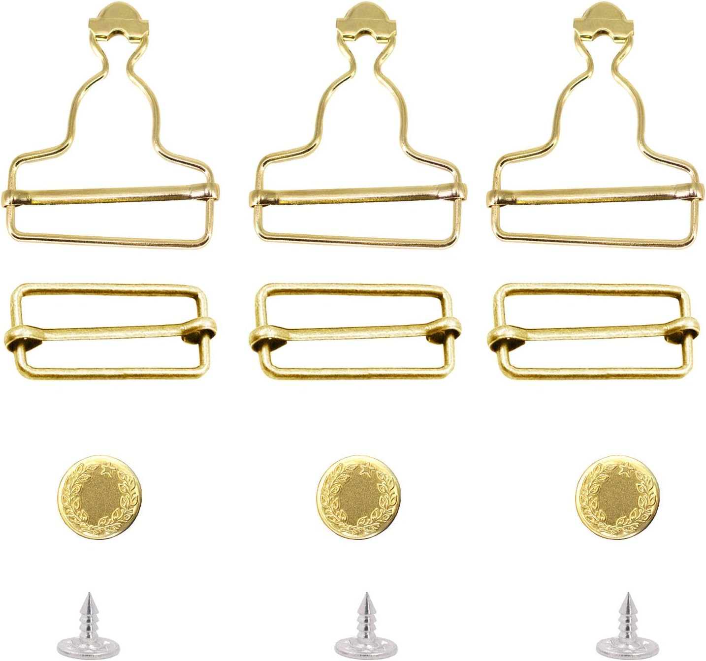 Weddecor Metal Dungarees Buckle & Jeans Buttons Adjustable Clips Strap Sliders Clasp Fasteners for Braces, Bags, Suspender, Jumpsuit, Dresses, 40mm, Gold, 10pcs Set