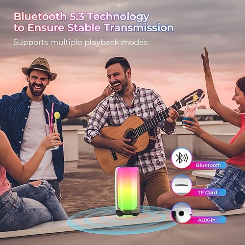 Miniatura 4 de Máquina de karaoke portátil para adultos y niños con 2 micrófonos, ajuste de gravesagudos, TWS, luces LED, compatible con BT, tarjeta TF, altavoz