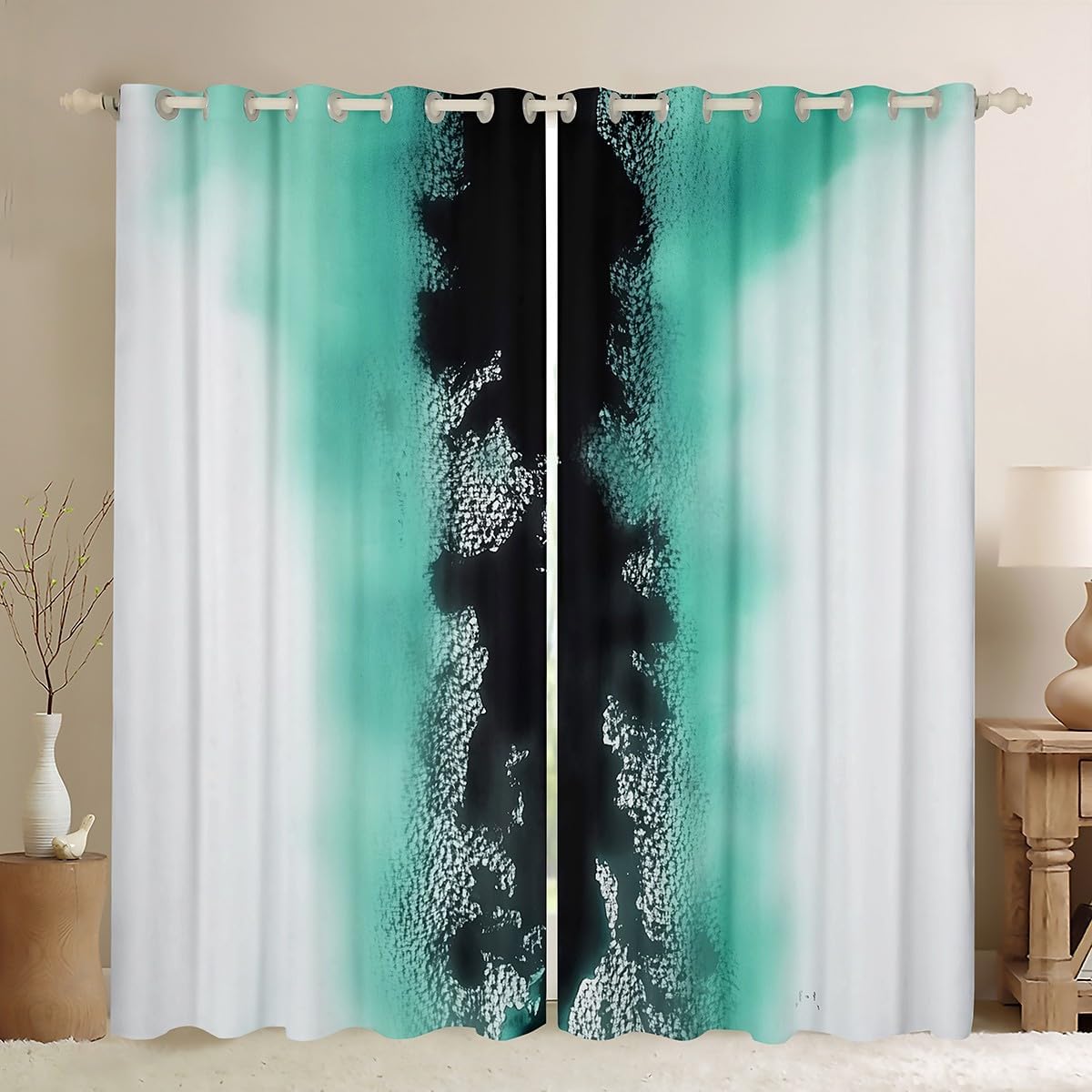 Castle Fairy Light Blue Curtains Kids/Adults Abstarct Black Ink Art Painting Curtain,Window Treatment Curtain for Boys Girls Room Decor,Watercolor Tie Dye Boho Window Drapes,Top 2 Panel,38Wx45L