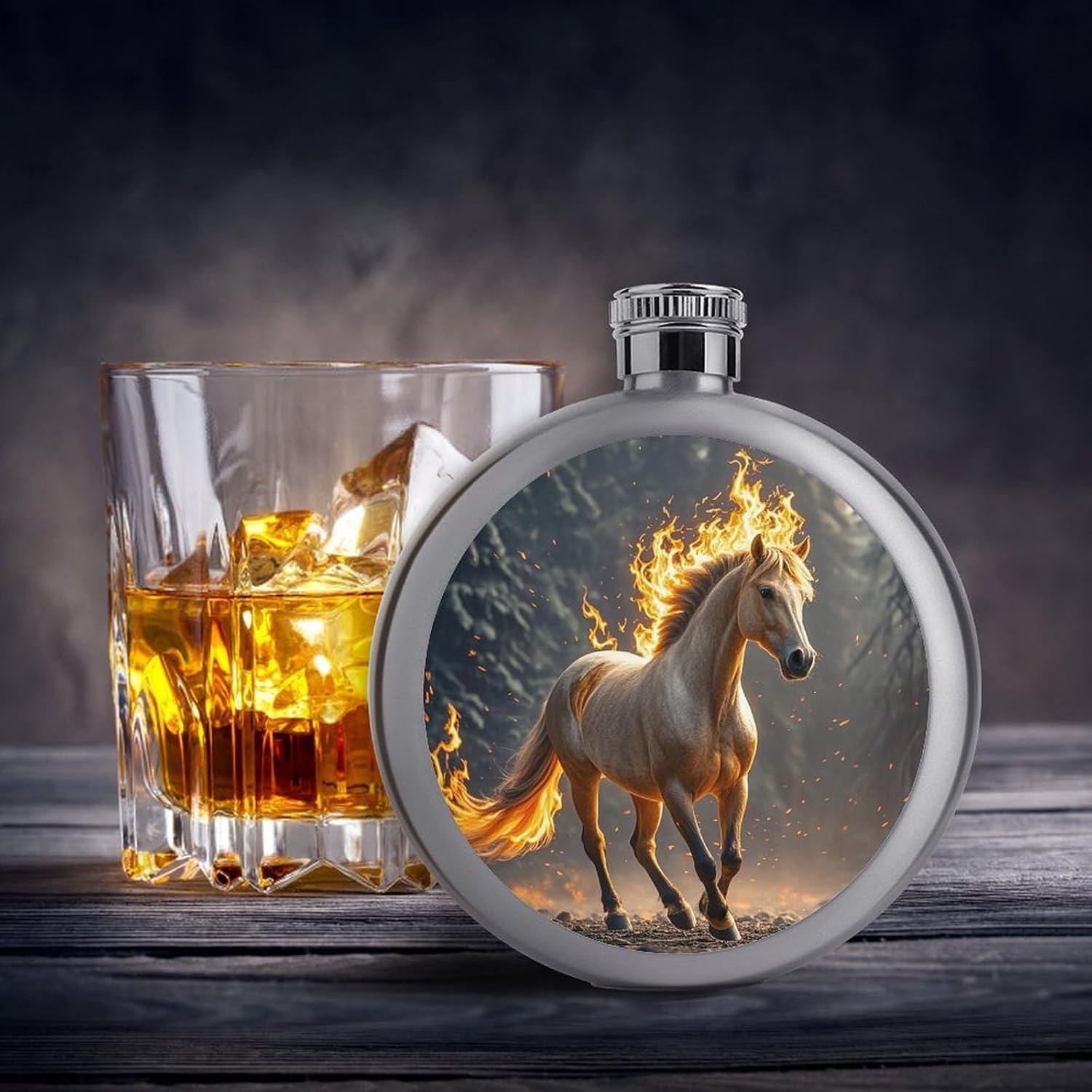 Flame Horse Stainless Steel Flagon to 5 Oz with Screw Cap,Hip Flask for Men–Whiskey & Liquor Pocket Flask,Alcohol Flagon for Camping Drink Sports Outdoor Wine Bottle