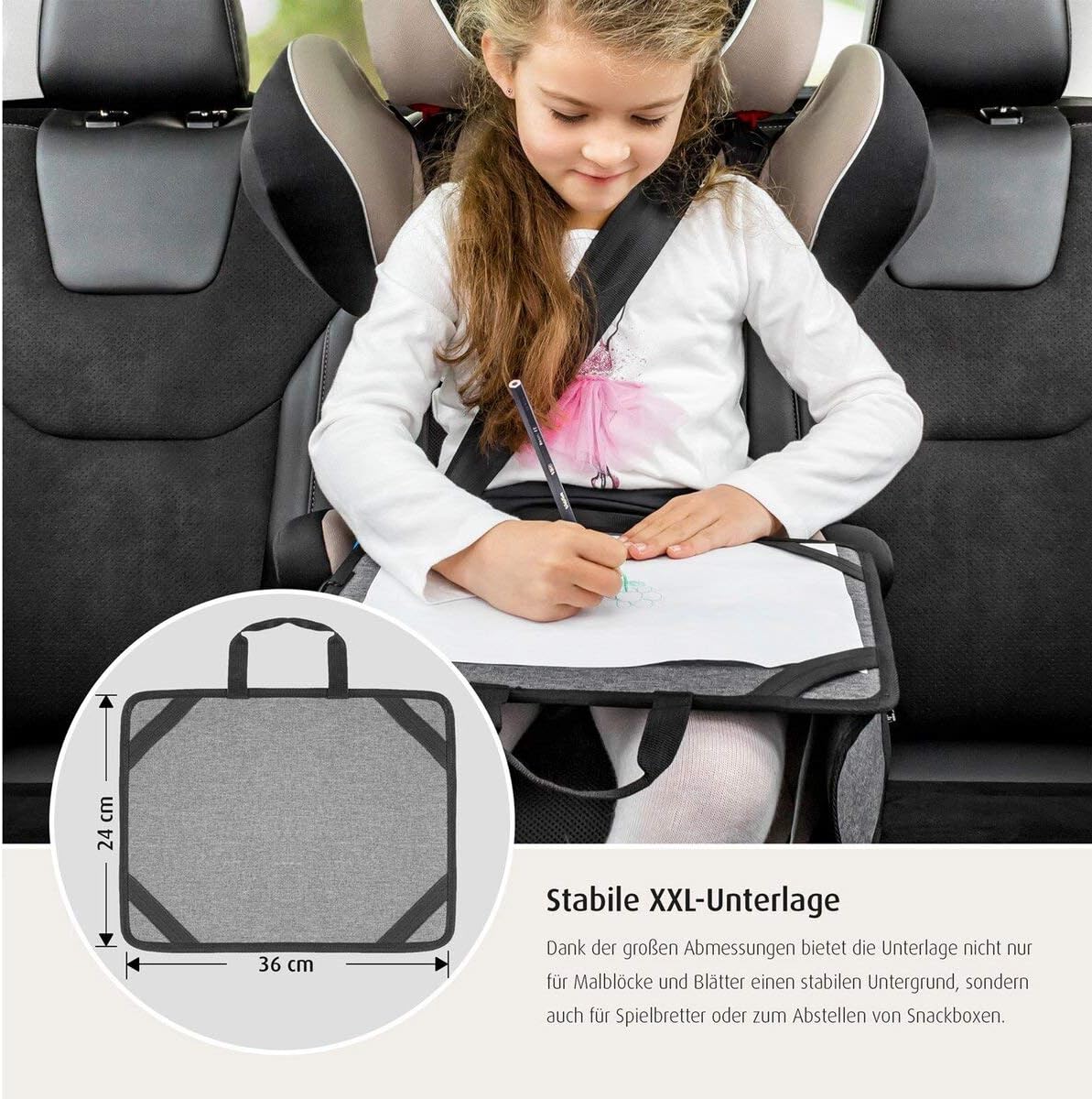 reer TravelKid Play Colouring Mat for Travel Lightweight and Stable Practical Pockets Waterproof Stain Resistant Grey