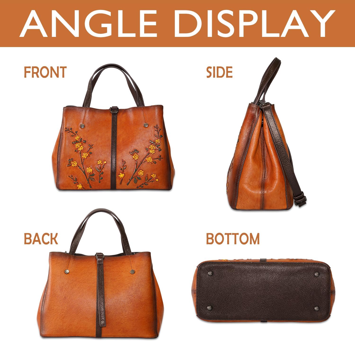 Genuine Leather Satchel for Women Top Handle Bags Handmade Purse Vintage Embossed Leather Crossbody Handbags Hobo Bag - Image 3