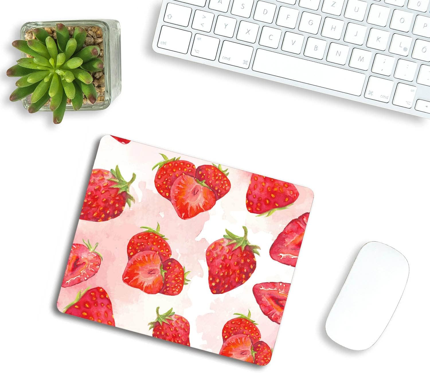Custom Mouse pad Strawberry Mousepad Office Decor for Women Desk Accessories Cute Strawberries Cute Mouse Pad with Designs Non-Slip Rubber Smooth MousePads for Computer Laptop image 4