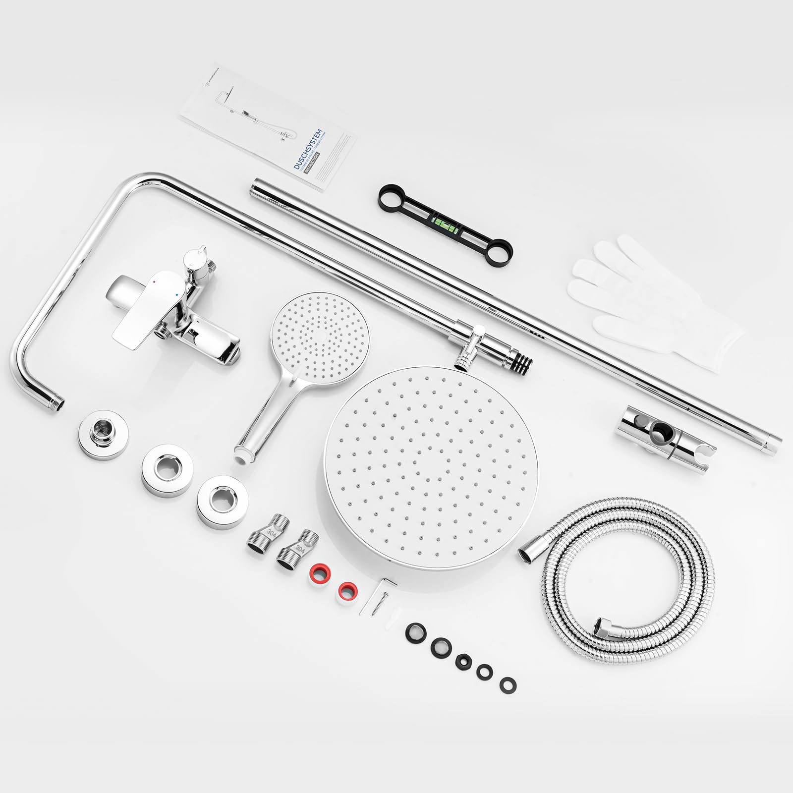 Auralum Colonna Doccia con Miscelatore, Saliscendi Doccia con Soffione e Doccetta Altezza Regolabile, Asta Kit Doccia Acciaio Inox, Cromo