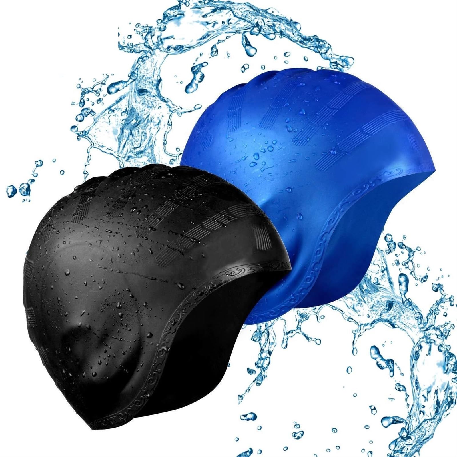 Gorro de natación de silicona impermeable para hombres y mujeres adultos, gorro de piscina de pelo largo con protector para las orejas, equipo de buceo