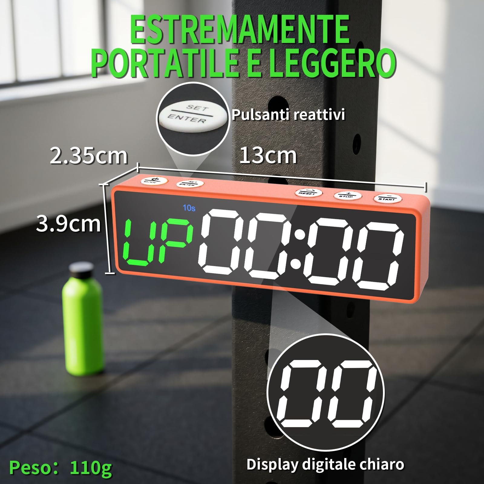 Timer da Palestra, Cronometro Sportivo Portatile, Forte Magnete, Timer a Intervalli, Batteria Potente, 12/24H Orologio da Parete Digitale con Conto alla Rovescia per Casa Palestra