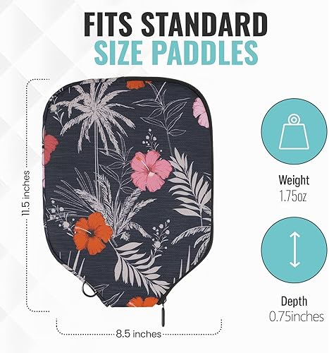 Vista 210 de Palms-O-Aces Pickleball Paddle Sleeve Lightweight Padded Canvas Covers for Paddles Protective Racket Case with zipper Standard & Elongated