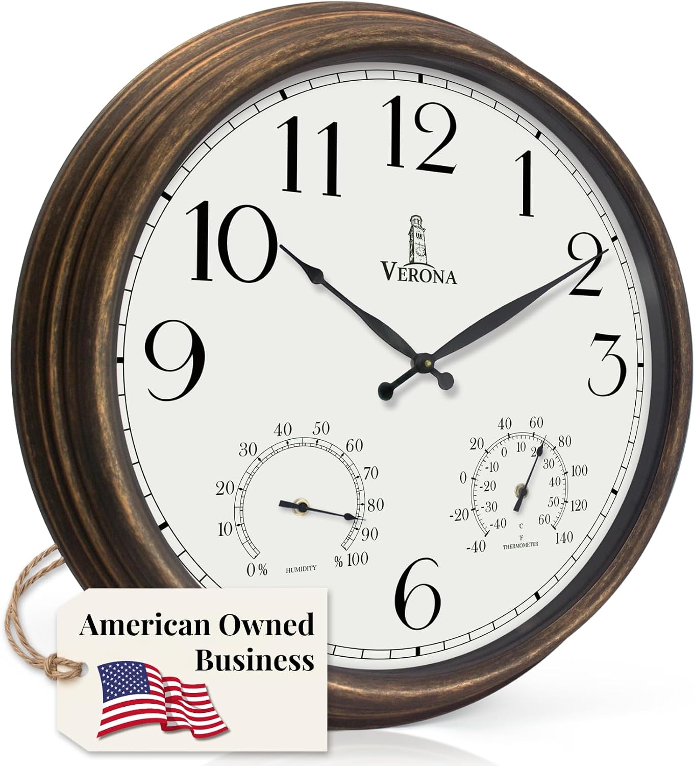 Large Outdoor Clocks for Patio – Waterproof, Accurate & Easy to Read – 24 inch Indoor Outdoor Wall Clock with Thermometer, Temperature and Humidity Combo – Weatherproof for Pool, Garden & Home Decor