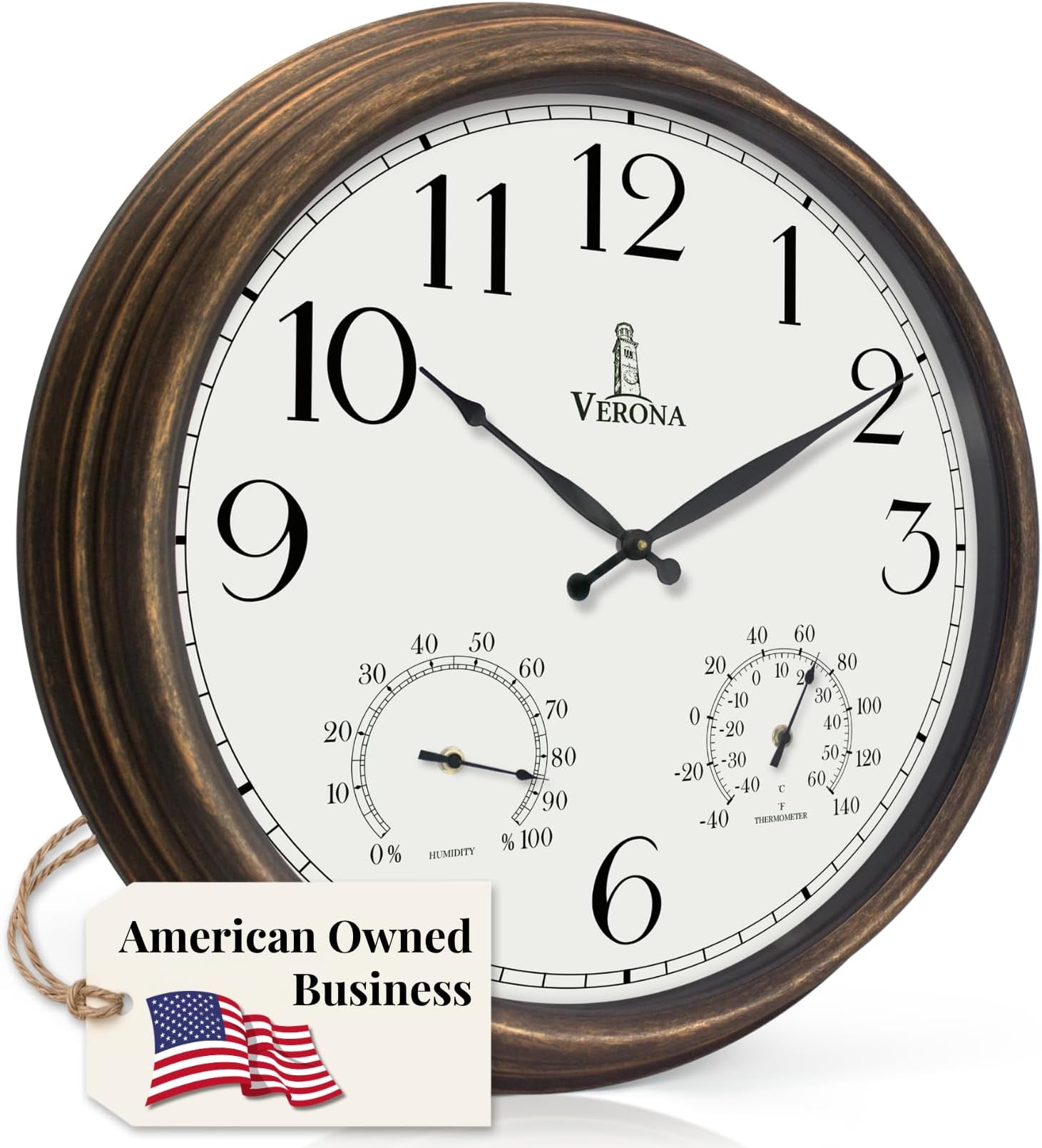 Outdoor Clocks for Patio Large Waterproof with Thermometer - 24 inch Indoor Outdoor Wall Clock with Temperature and Humidity Combo - Weatherproof, Accurate & Easy to Read for Pool, Garden & Home Decor