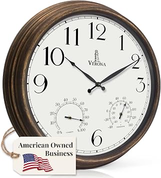 Large Outdoor Clocks for Patio - Waterproof, Accurate & Easy to Read - 24 inch Indoor Outdoor Wall Clock with Thermometer, Temperature and Humidity Combo - Weatherproof for Pool, Garden & Home Decor