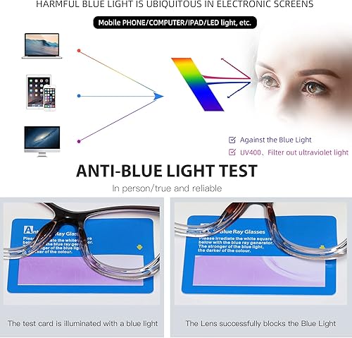 Vista 24 de Bevi Gafas de lectura antifatiga ocular, bloqueo de luz azul, marco cuadrado grande de gran tamaño con bisagra de metal para mujeres y hombres