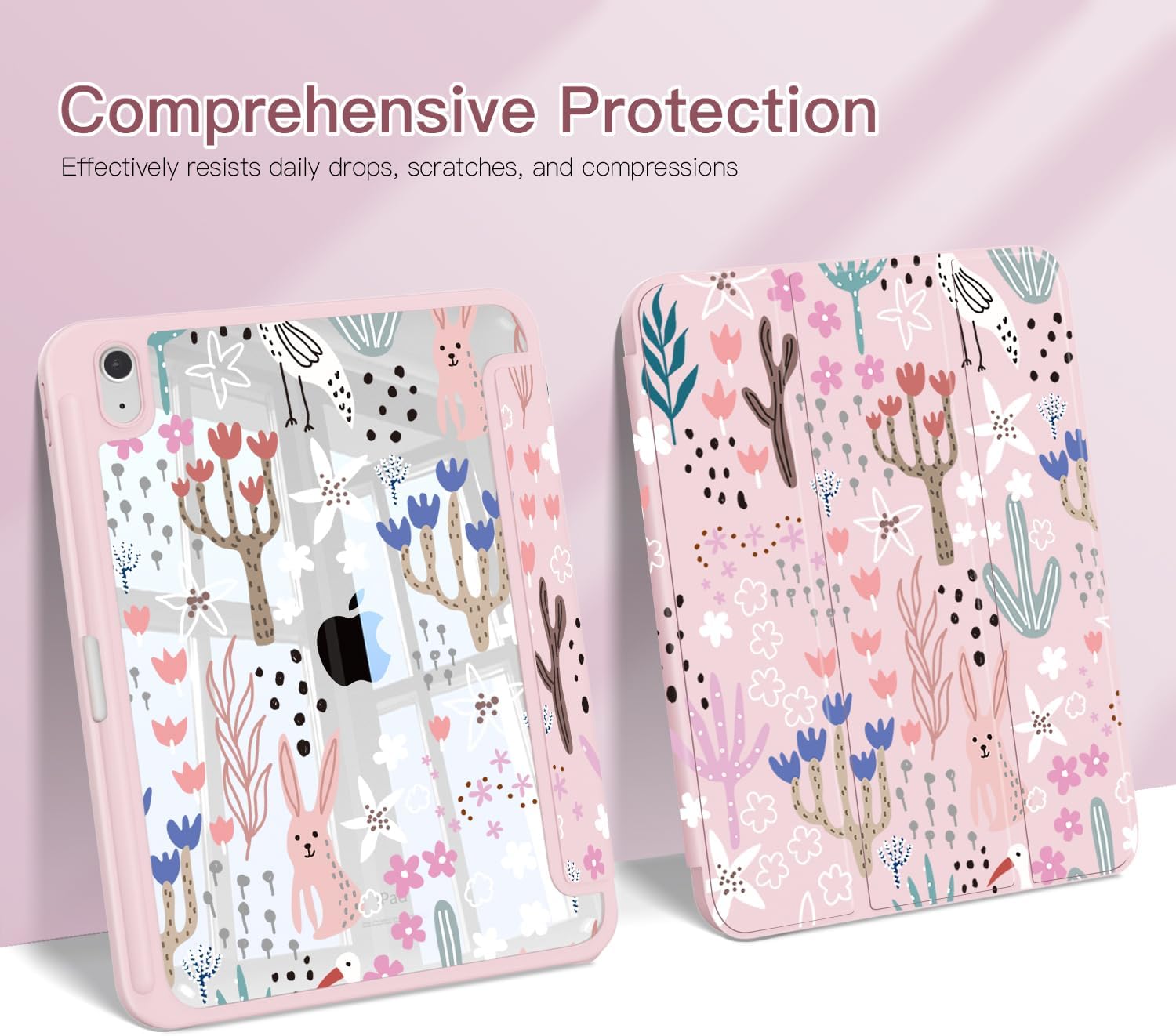 Teryeefi for iPad A16 Case 2025 11th Gen/iPad 10th Genaration 2022, Built in Pencil Holder with Crystal Clear Back Cover Hard Shell with Auto Wake/Sleep & Stand Function, Cute Cactus P031 image 5