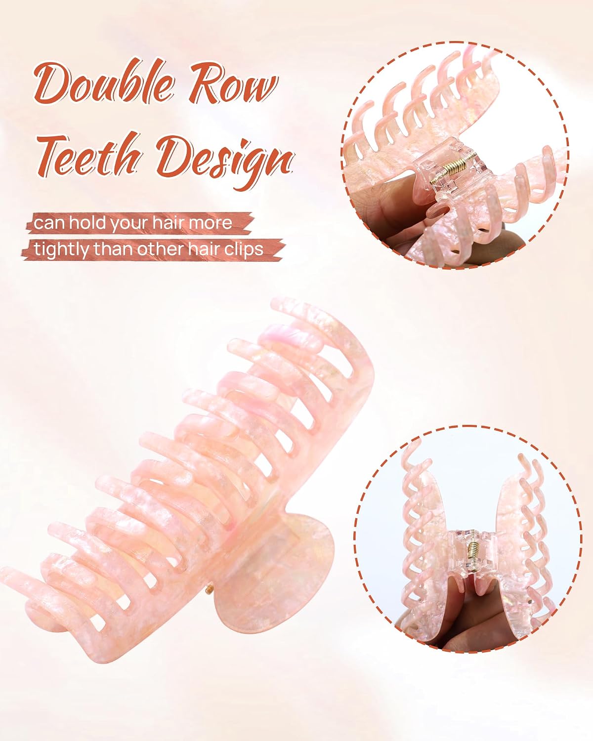 ACECHA Medium Double Row Teeth Claw Clip for Thin Fine Hair, Strong Grip | 3.4-inch, ideal for fine/short hair, glossy finish, non-slip, , 3 pack for daily wear, work, parties, Black & White & Pink