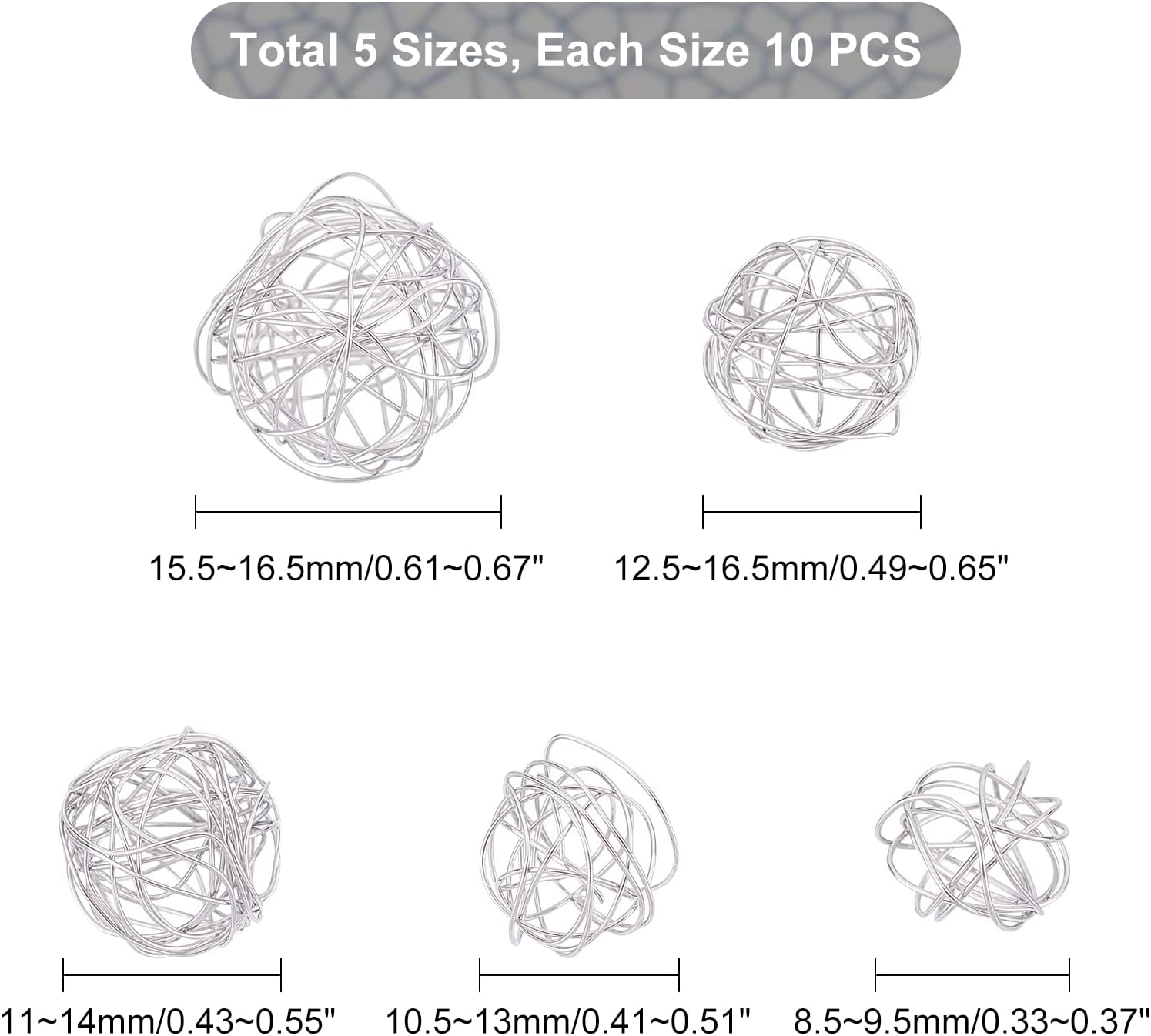 UNICRAFTALE 50Pcs 5 Sizes 304 Stainless Steel Bead Cages Wire Wrapped Spacer Beads Crystal Stone Holder Cage Hollow Round Holder Bead Charm for Necklace Earrings Jewelry Making and Crafting 8.5~17mm - Image 5