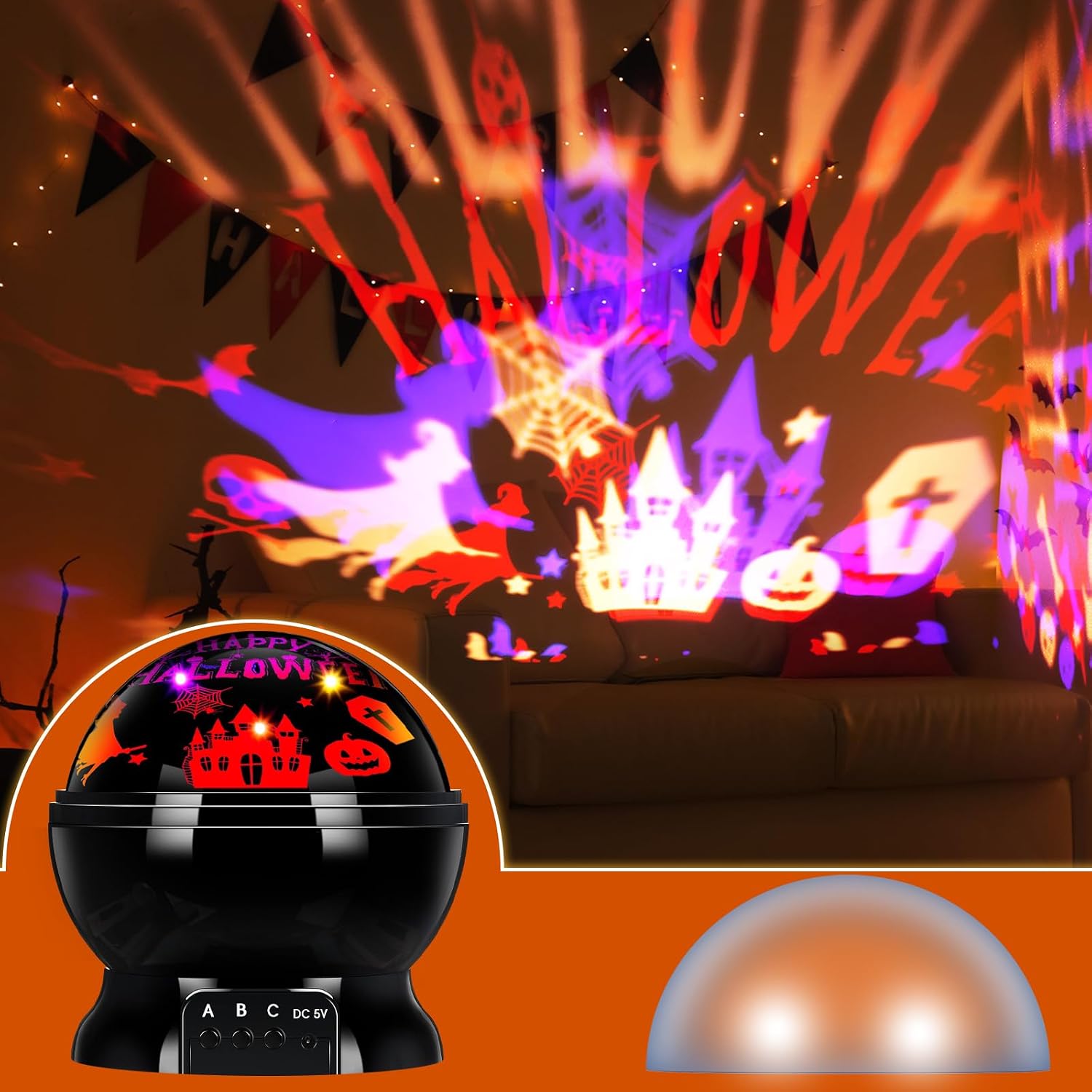 Rossesay Festival Projector Lights Indoor Projection Light LED Decorative Colorful Patterns Lighting Projectors Outdoor for Party Holiday Garden Landscape Decor(Happy Halloween)