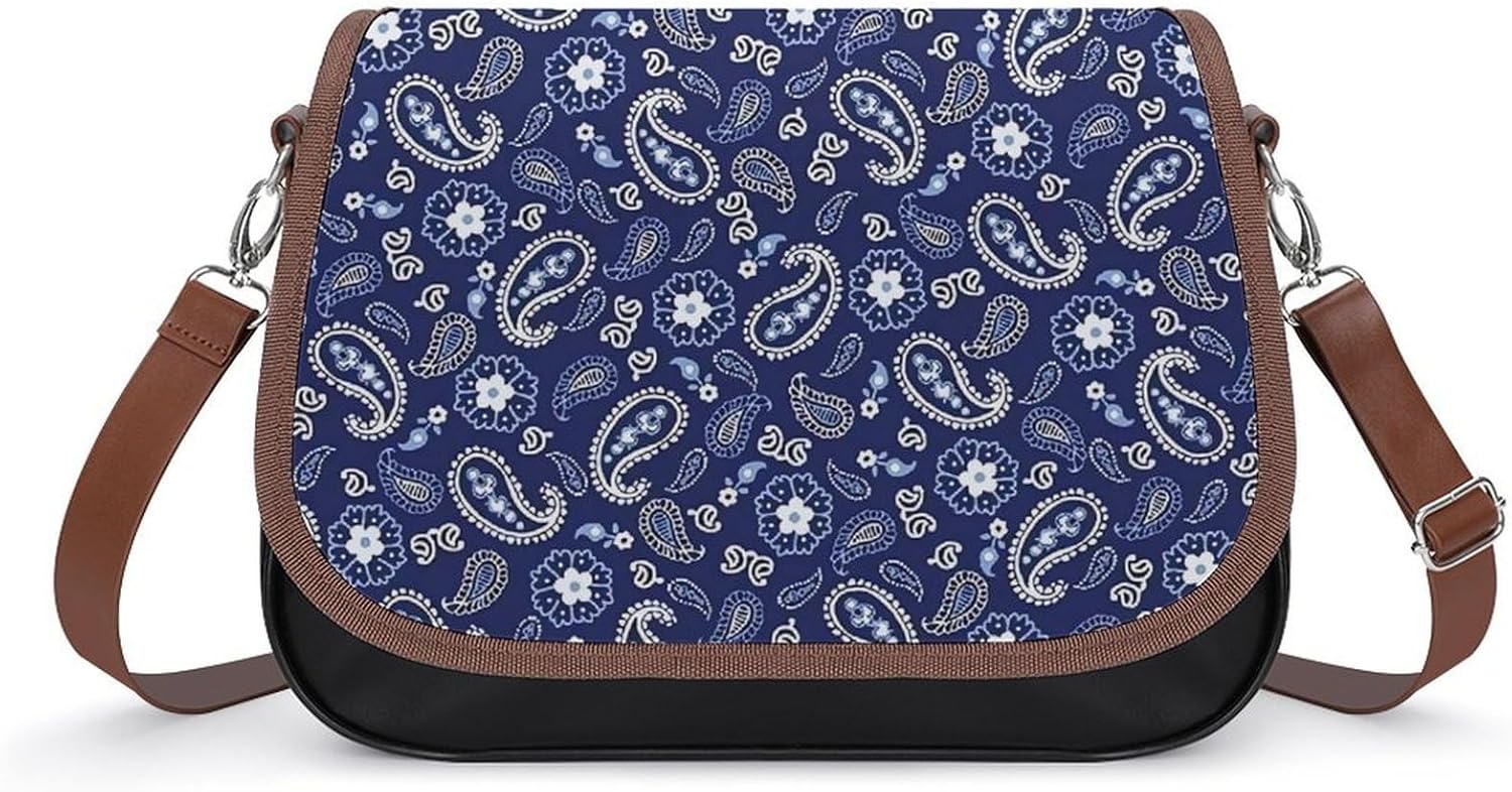 Deep Sea Navy PaisleyWomen's Faux Leather Crossbody Bag, Waterproof Wrinkle-Resistant Shoulder Bag with Detachable Strap, Large Capacity Casual Handbag, Fashion Daily Purse for Shopping Work Dating, I