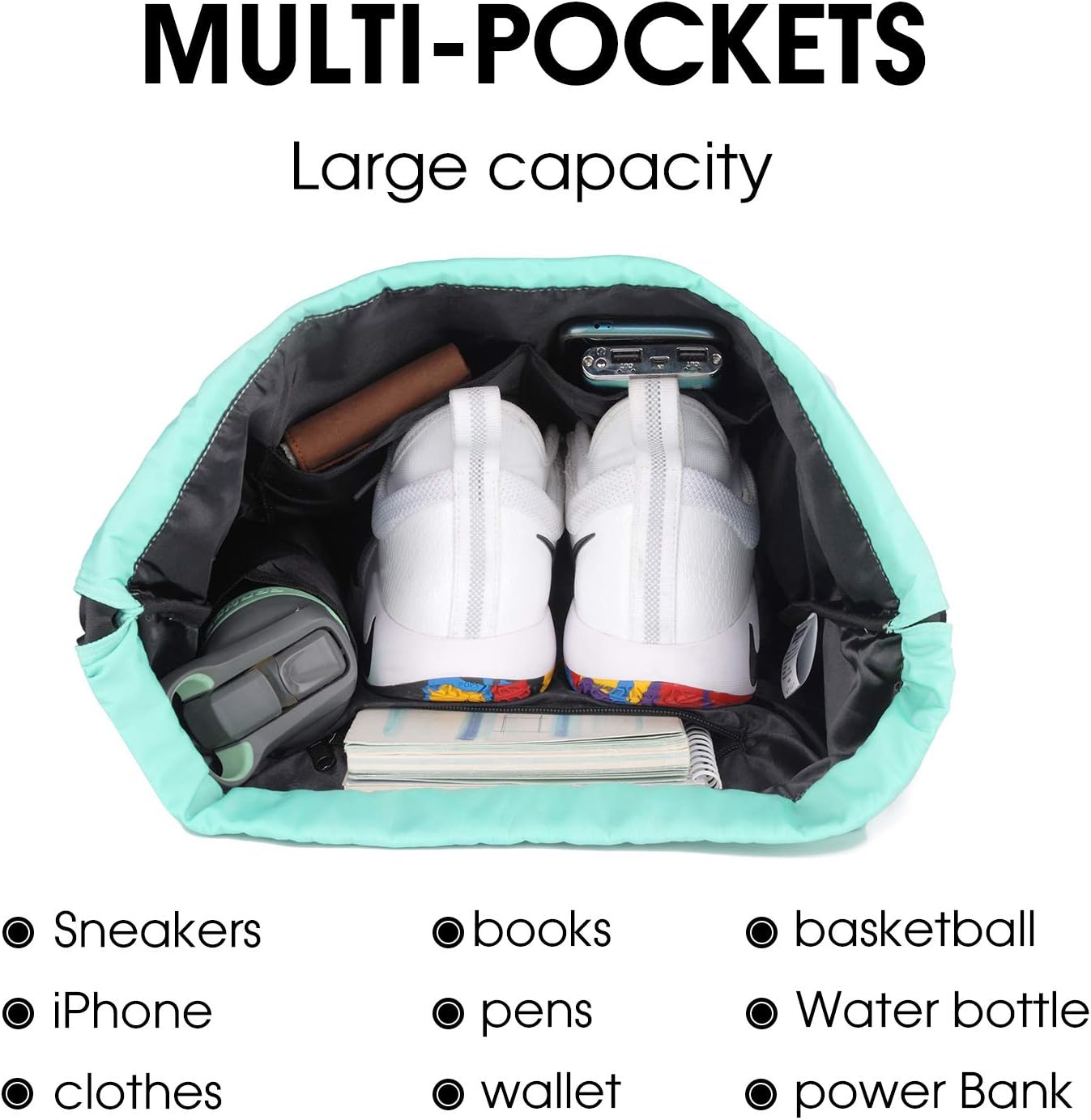 Drawstring Backpack String Bag Sackpack Cinch Water Resistant Nylon for Gym Shopping Sport Yoga by WANDF (Mint Green 6032) : Clothing, Shoes & Jewelry