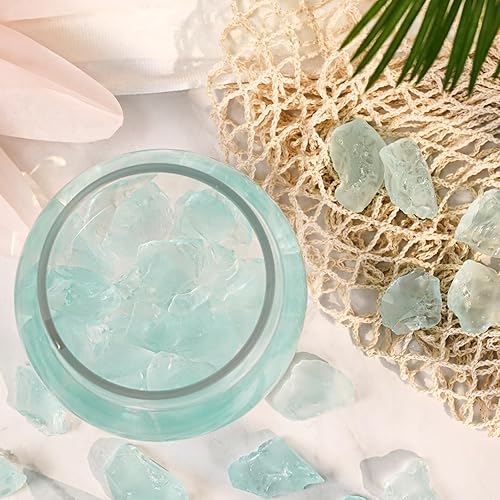 Miniatura 6 de Versátil bloque de vidrio marino esmerilado, relleno de jarrón turquesa de 1 libra, gravas de acuario, decoración de cristal de mar, ideal para