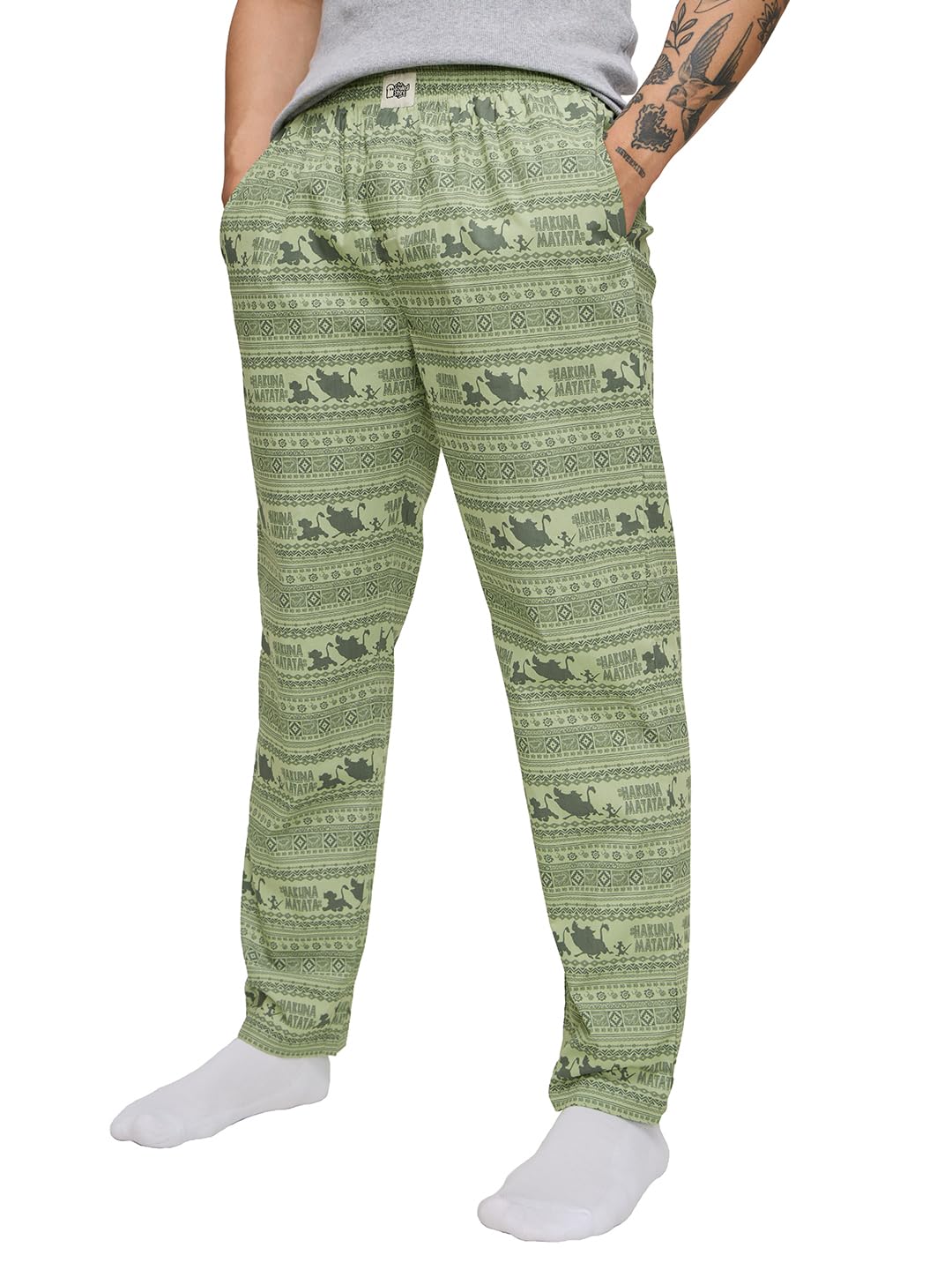 the souled store The Lion King: Hakuna Matata Men and Boys Pull On Green All Over Printed Regular Fit Cotton Pajamas-picture-43