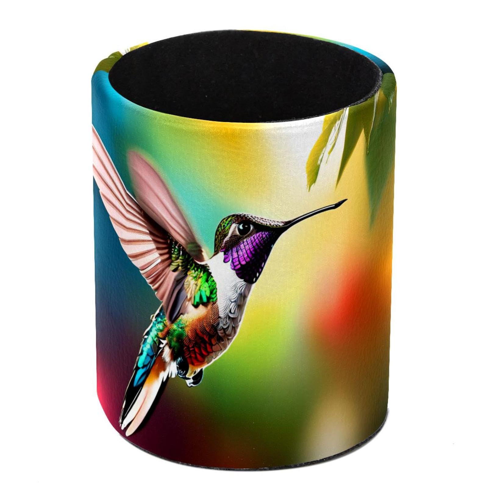 HEOEH Hummingbird Pen Holder for Desk, PU Leather Pencil Holder Pen Cup Marker Holder Makeup Brush Holders, Desk Accessories & Workspace Organizers for Home, Office