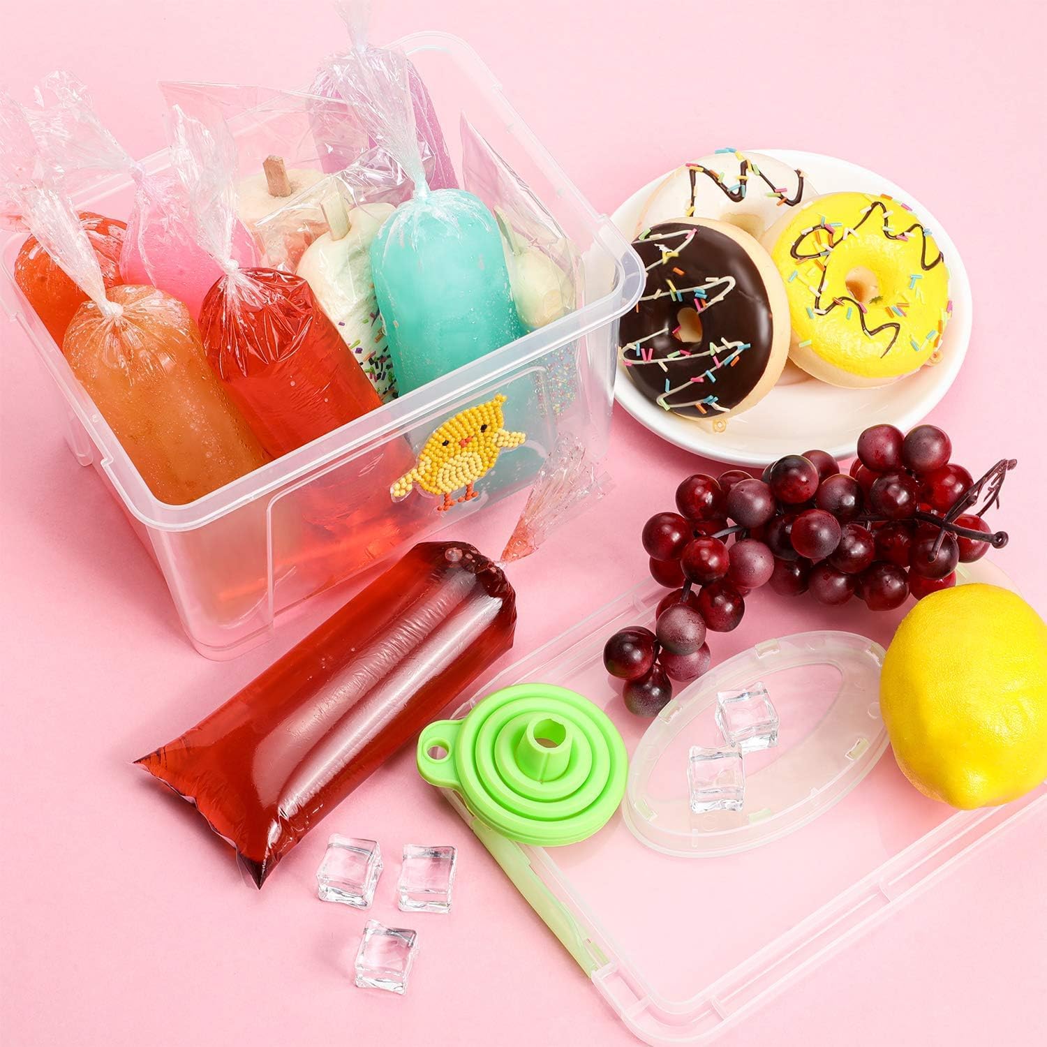 Boao 240 Pcs Ice Bolis Bags Disposable Pop Bags with Funnel,3 X 10 Inch