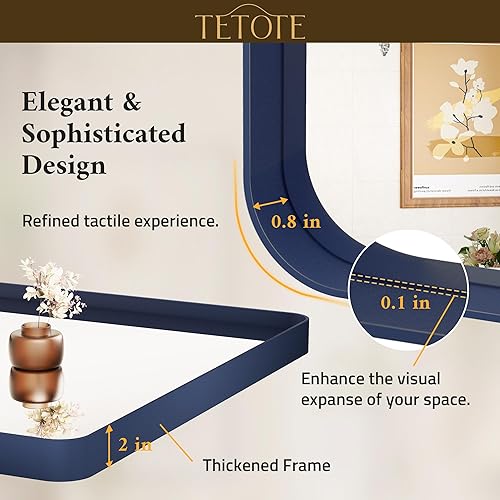 Miniatura 11 de TETOTE Espejo de 60 x 36 pulgadas para baño, espejo de tocador dorado de latón cepillado, espejo de pared grande rectangular con marco de metal Oro