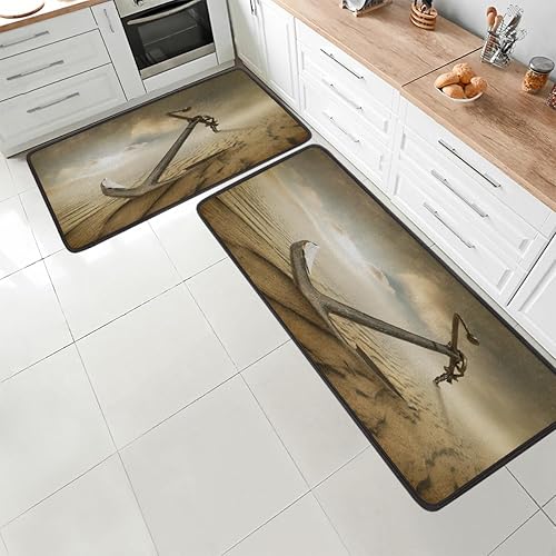 Miniatura 3 de Tapete de cocina con patrones de ancla del desierto 2 piezas tapetes acolchados antifatiga para suelo de cocina de 47 x 17 pulgadas29 x 17 pulgadas,