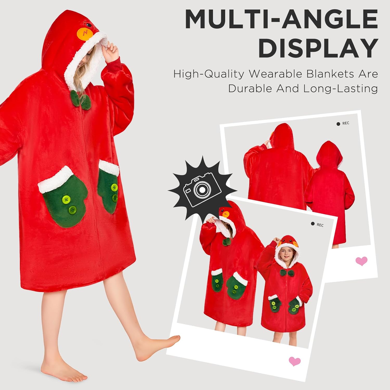 OLAOLA Wearable Blanket Hoodie with Zipper, Oversized Fleece Sherpa Fluffy Hooded Blanket - Image 5