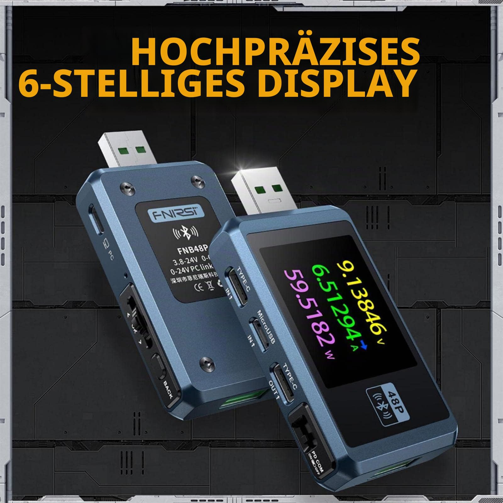 USB Tester Messgerät, USB Spannungsprüfer, USB-A/Micro-USB/Type-C Strommessgerät, PD Amperemeter Messgerät Digital Power Meter Farbe Display Spannung Strom Multi-function, Silber ohne Bluetooth