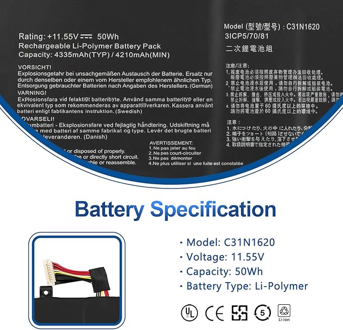 Batería ANTIEE C31N1620 50Wh para Asus Zenbook miniatura 2